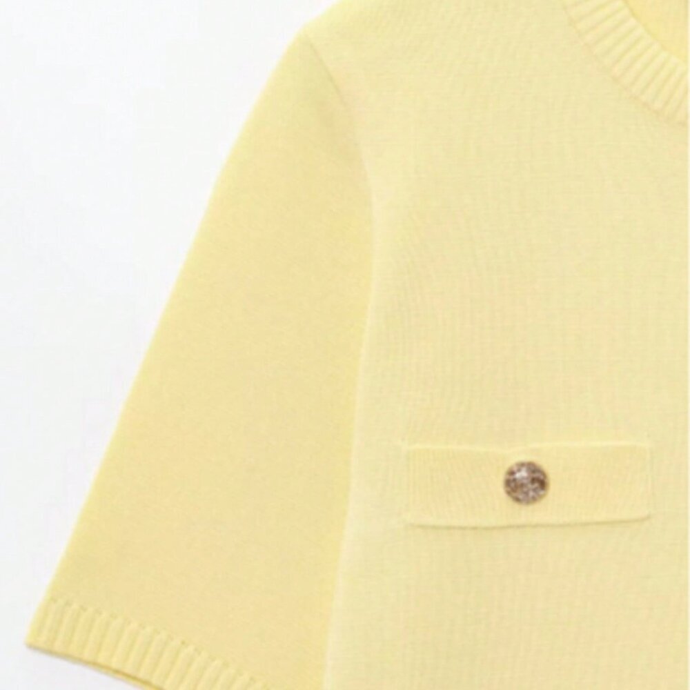 Yellow Casual Women's Minimalist Versatile Short Sleeve Knit Top - Picture 9 of 11